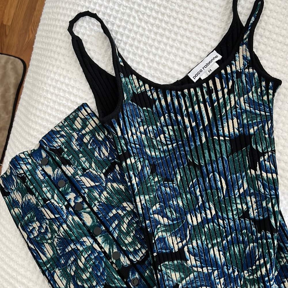 Brand New Paco Rabanne Floral Print Wool Midi Dress